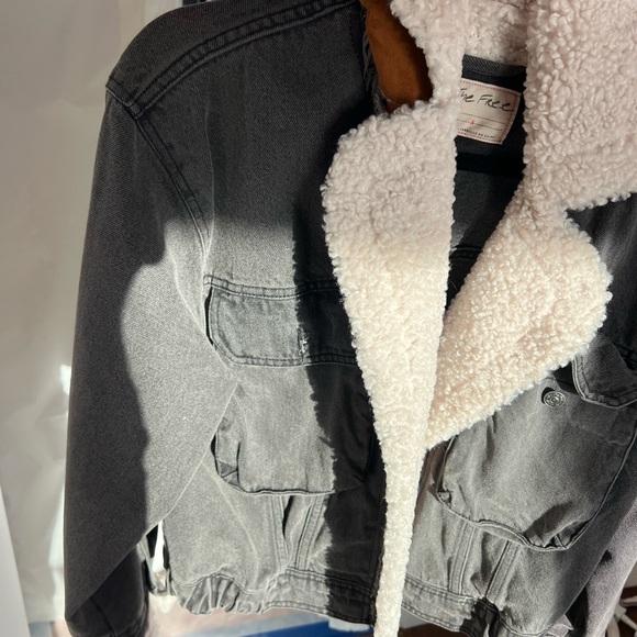 Free People Black Denim Fleece jacket Size Small - Picture 4 of 4